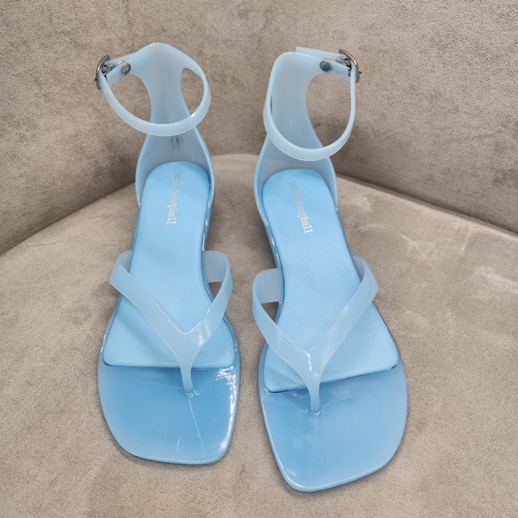 Jeffrey Campbell Thong Sandals 8 Blue Jelly Gumdrop Kitten Heel Ankle New $65 - Picture 6 of 16